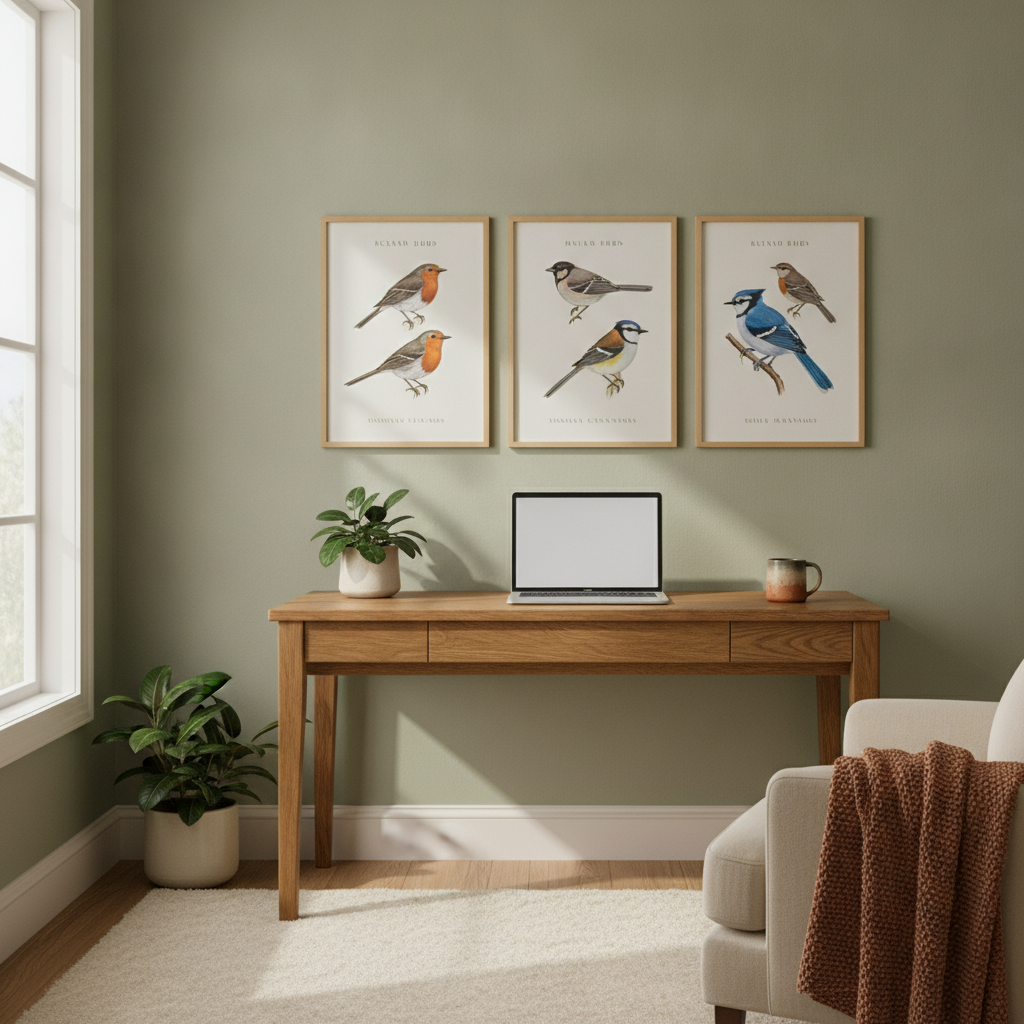 Framed Backyard Birds of Massachusetts print on a wall