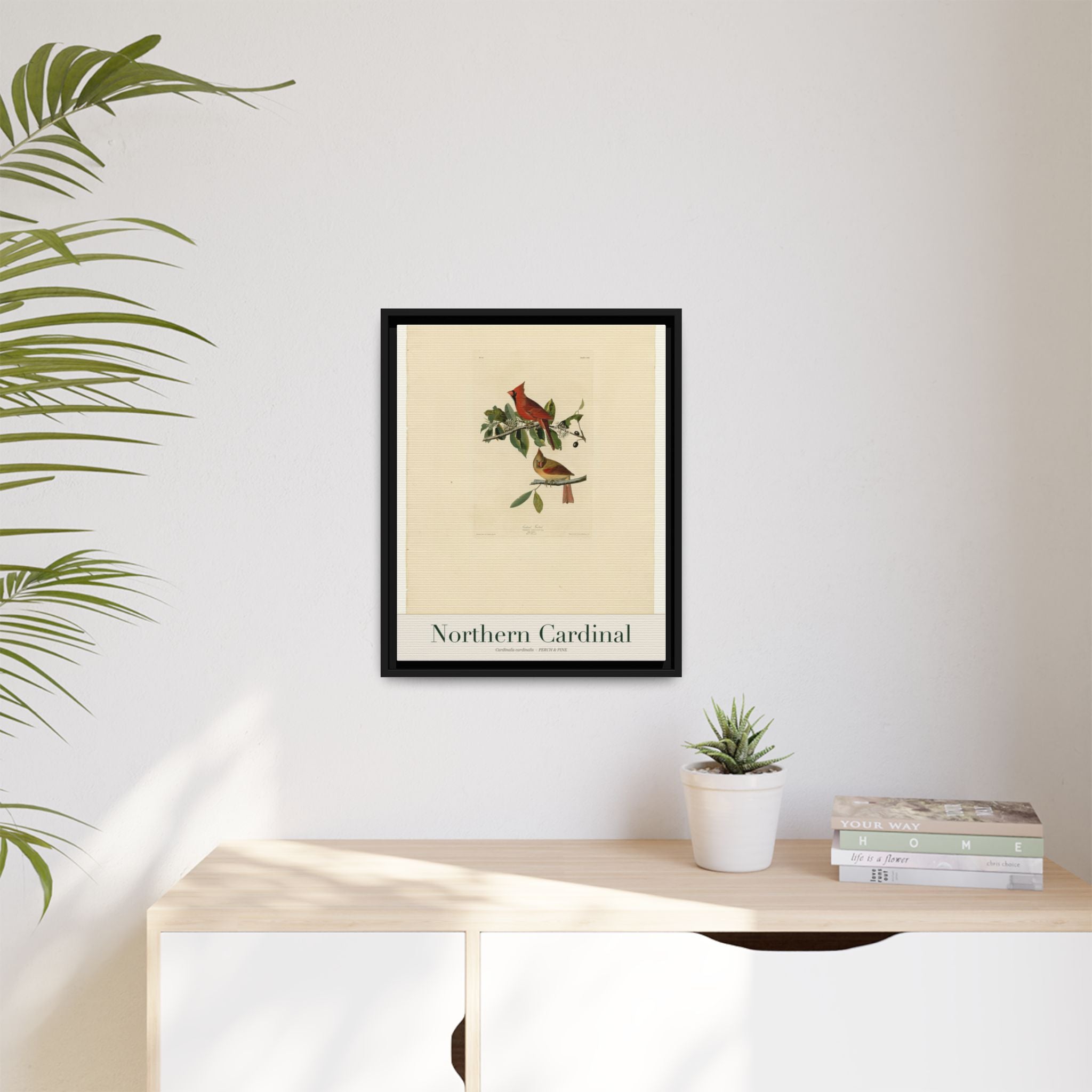 Northern Cardinal heritage bird portrait, framed canvas | Perch & Pine